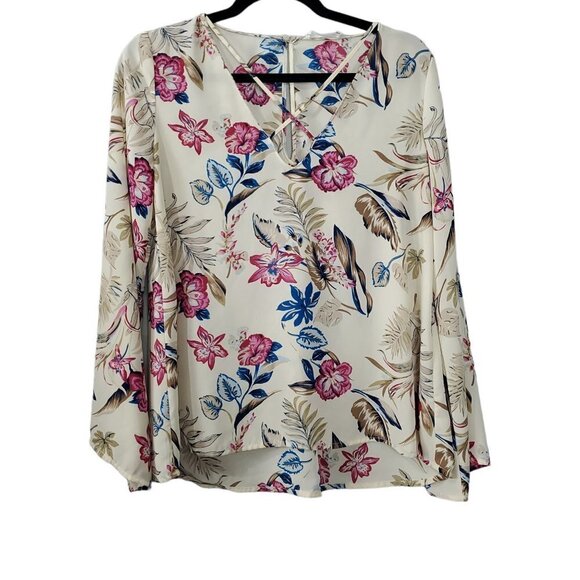 💥Lush Nordstrom Long Bell Sleeve Crisscross Floral Top - Picture 1 of 6